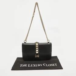 Pre Owned Valentino Black Leather Medium Rockstud Glam Lock Flap Bag