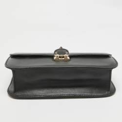 Pre Owned Valentino Black Leather Medium Rockstud Glam Lock Flap Bag