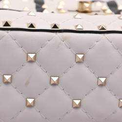 Pre Owned Valentino White Leather Medium Rockstud Spike VLTN Shoulder Bag