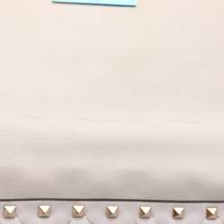 Pre Owned Valentino White Leather Medium Rockstud Spike VLTN Shoulder Bag