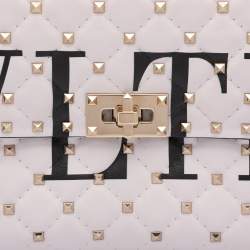 Pre Owned Valentino White Leather Medium Rockstud Spike VLTN Shoulder Bag