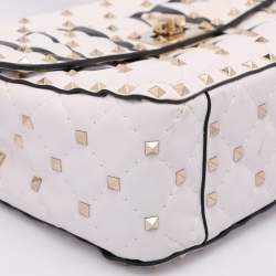 Pre Owned Valentino White Leather Medium Rockstud Spike VLTN Shoulder Bag