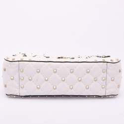 Pre Owned Valentino White Leather Medium Rockstud Spike VLTN Shoulder Bag