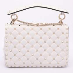 Pre Owned Valentino White Leather Medium Rockstud Spike VLTN Shoulder Bag