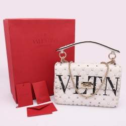 Pre Owned Valentino White Leather Medium Rockstud Spike VLTN Shoulder Bag