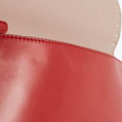 Valentino Red Leather Rockstud Flap Wristlet Clutch