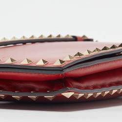 Valentino Red Leather Rockstud Flap Wristlet Clutch