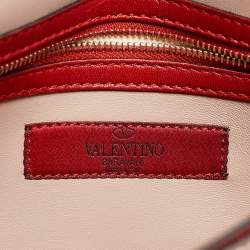 Valentino Red Leather Rockstud Flap Wristlet Clutch
