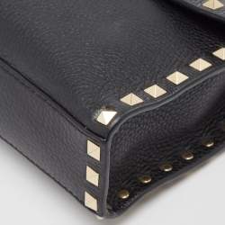 Pre Owned Valentino Black Leather Rockstud Flap Crossbody Bag