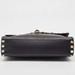 Pre Owned Valentino Black Leather Rockstud Flap Crossbody Bag