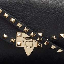 Pre Owned Valentino Black Leather Rockstud Flap Crossbody Bag