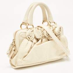 Valentino Cream Snakeskin Flower Appliqué Clutch Bag