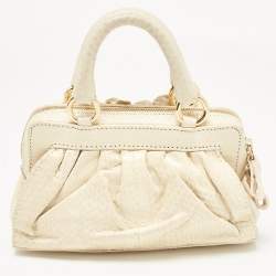 Valentino Cream Snakeskin Flower Appliqué Clutch Bag