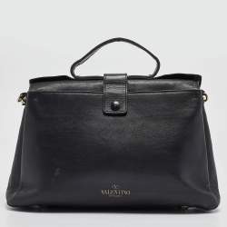 Pre Owned Valentino Black Leather Bow Top Handle Bag
