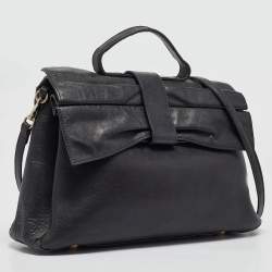 Pre Owned Valentino Black Leather Bow Top Handle Bag