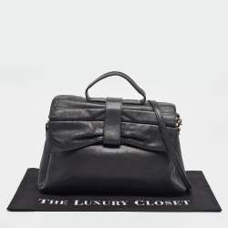 Pre Owned Valentino Black Leather Bow Top Handle Bag