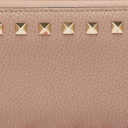 Pre Owned Valentino Dusty Pink Leather Rockstud Zip Around Wallet