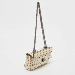 Pre Owned Valentino Cream Quilted Leather Small Rockstud Spike Top Handle Bag