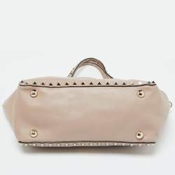 Pre Owned Valentino Pink Leather Medium Rockstud Trapeze Tote