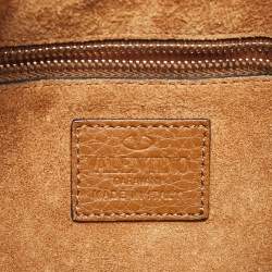 Pre Owned Valentino Brown Leather Rockstud Drawstring Bucket Crossbody Bag