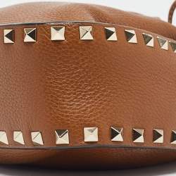 Pre Owned Valentino Brown Leather Rockstud Drawstring Bucket Crossbody Bag