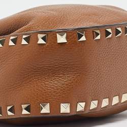 Pre Owned Valentino Brown Leather Rockstud Drawstring Bucket Crossbody Bag