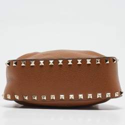 Pre Owned Valentino Brown Leather Rockstud Drawstring Bucket Crossbody Bag