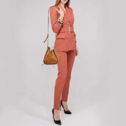 Pre Owned Valentino Brown Leather Rockstud Drawstring Bucket Crossbody Bag