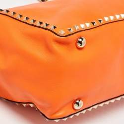 Pre Owned Valentino Neon Orange Leather Medium Rockstud Trapeze Tote