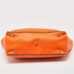 Pre Owned Valentino Neon Orange Leather Medium Rockstud Trapeze Tote