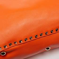 Pre Owned Valentino Neon Orange Leather Medium Rockstud Trapeze Tote