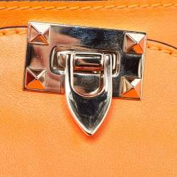 Pre Owned Valentino Neon Orange Leather Medium Rockstud Trapeze Tote