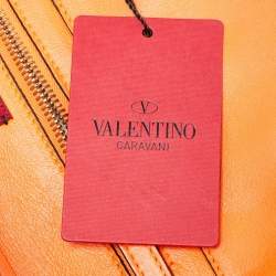 Pre Owned Valentino Neon Orange Leather Medium Rockstud Trapeze Tote