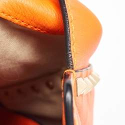 Pre Owned Valentino Neon Orange Leather Medium Rockstud Trapeze Tote