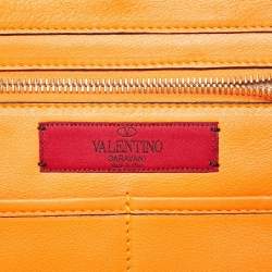 Pre Owned Valentino Neon Orange Leather Medium Rockstud Trapeze Tote