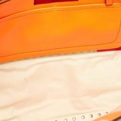 Pre Owned Valentino Neon Orange Leather Medium Rockstud Trapeze Tote