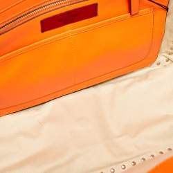 Pre Owned Valentino Neon Orange Leather Medium Rockstud Trapeze Tote
