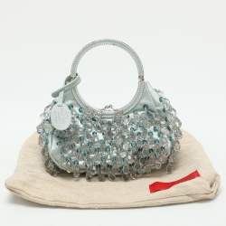 Pre Owned Valentino Blue Satin Embellished Raindrop Evening Satchel