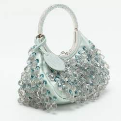 Pre Owned Valentino Blue Satin Embellished Raindrop Evening Satchel