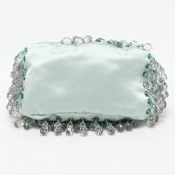 Pre Owned Valentino Blue Satin Embellished Raindrop Evening Satchel