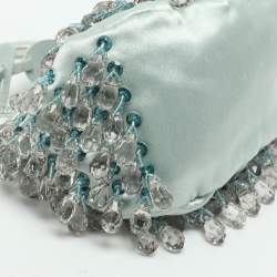 Pre Owned Valentino Blue Satin Embellished Raindrop Evening Satchel