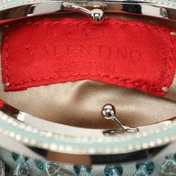 Pre Owned Valentino Blue Satin Embellished Raindrop Evening Satchel