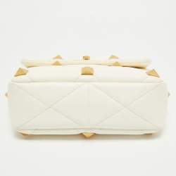 Pre Owned Valentino White Quilted Leather Medium Roman Stud Top Handle Bag