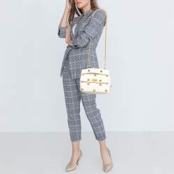 Pre Owned Valentino White Quilted Leather Medium Roman Stud Top Handle Bag