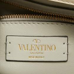 Pre Owned Valentino White Quilted Leather Medium Roman Stud Top Handle Bag