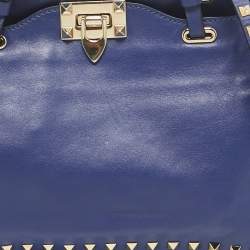 Pre Owned Valentino Blue Leather Small Rockstud Trapeze Tote