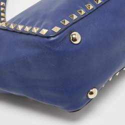 Pre Owned Valentino Blue Leather Small Rockstud Trapeze Tote