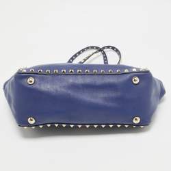 Pre Owned Valentino Blue Leather Small Rockstud Trapeze Tote