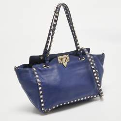 Pre Owned Valentino Blue Leather Small Rockstud Trapeze Tote