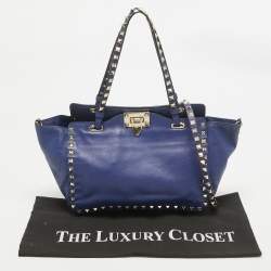 Pre Owned Valentino Blue Leather Small Rockstud Trapeze Tote
